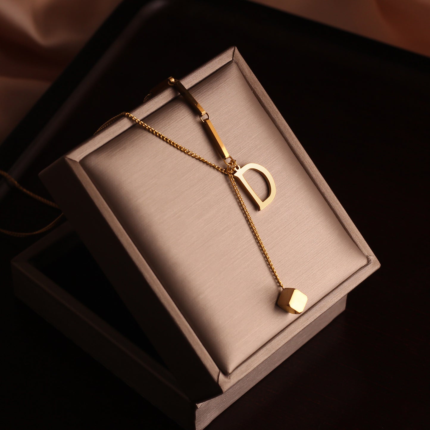 Geometric Titanium Steel Plated Pendant Necklace with Snake Chain for Women