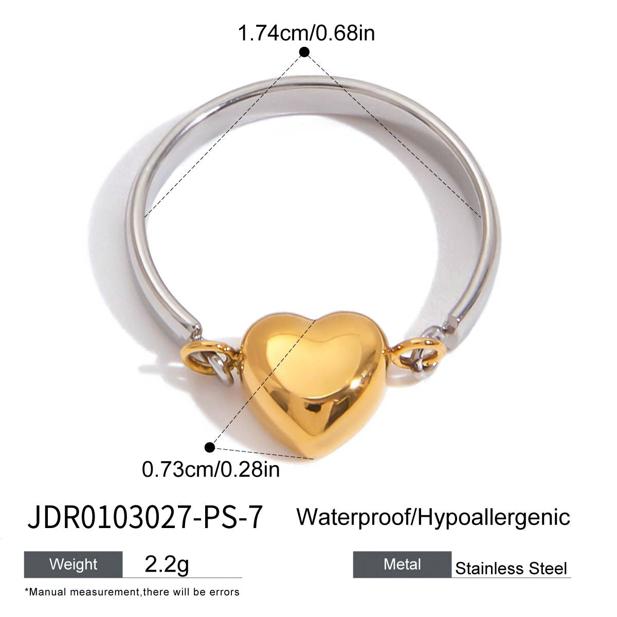 Heart Geometric Plated Stainless Steel Ring for Women