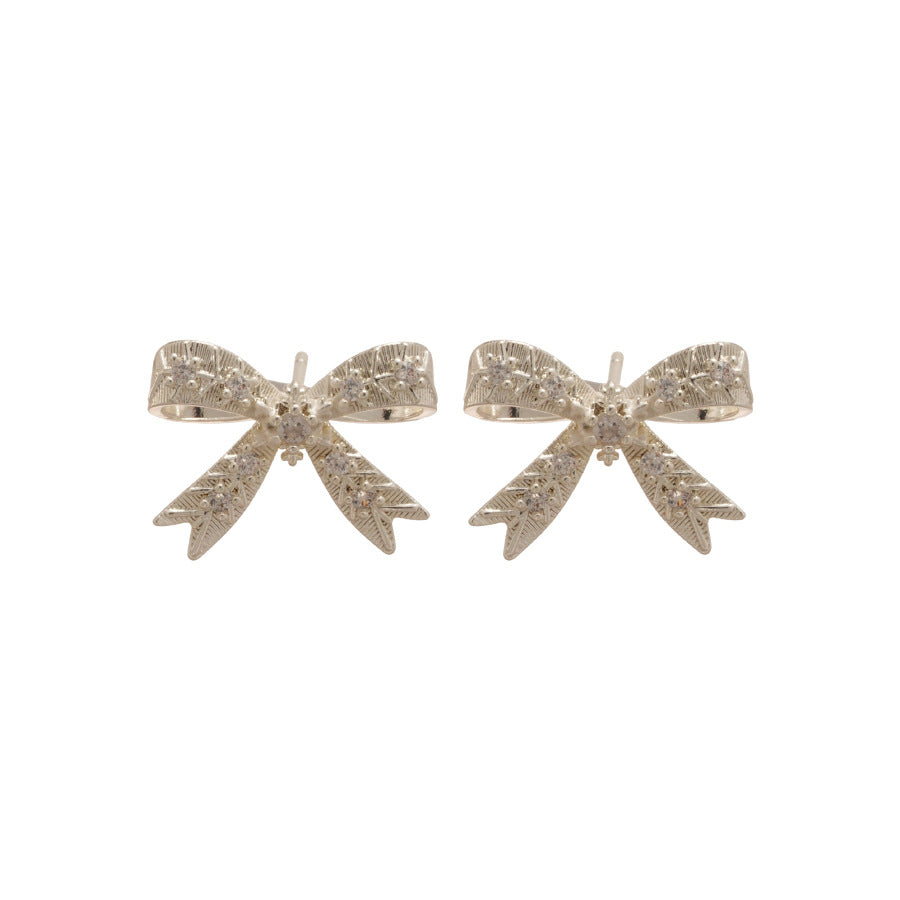 Pendientes minimalistas en forma de lazo con incrustaciones de circonita cúbica en latón y acero inoxidable para mujer, estilo lujoso y elegante