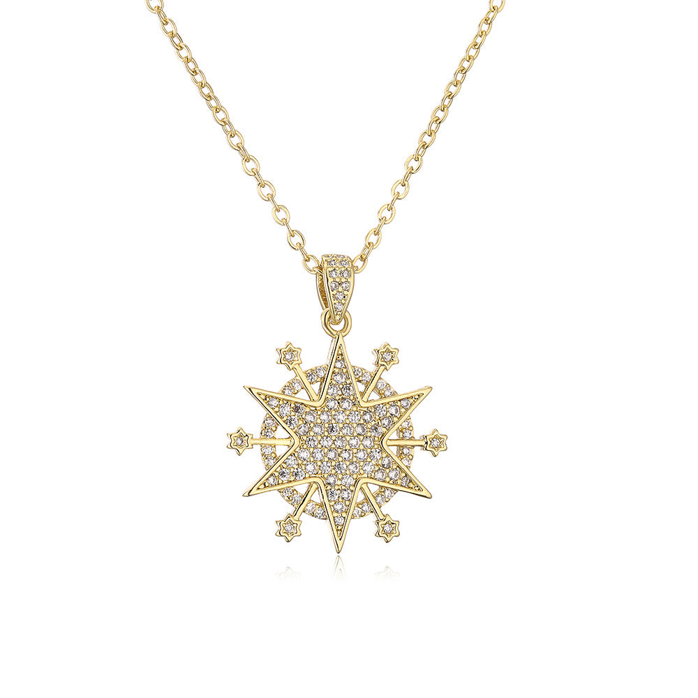 Collana con Pendente a Esagramma Geometrico Minimalista da Donna, con Base in Ottone e Placcatura in Oro Vero con Intarsio di Zirconi