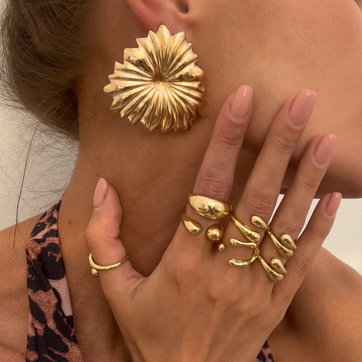 Anello da donna minimalista geometrico a goccia in lega con finitura placcata Anello da dito aperto impilabile