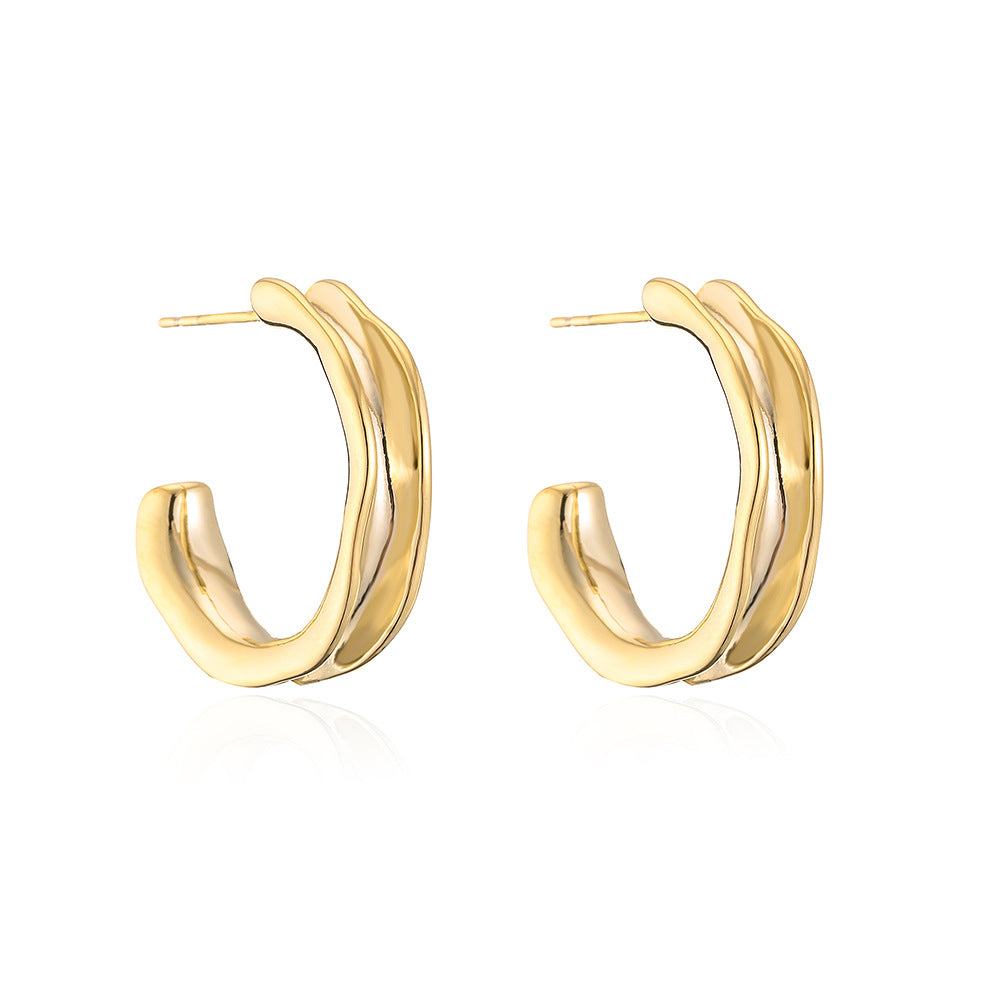 Minimalist Geometric C-Shaped Copper Earrings for Women with Gold Plating Hip-Hop Design