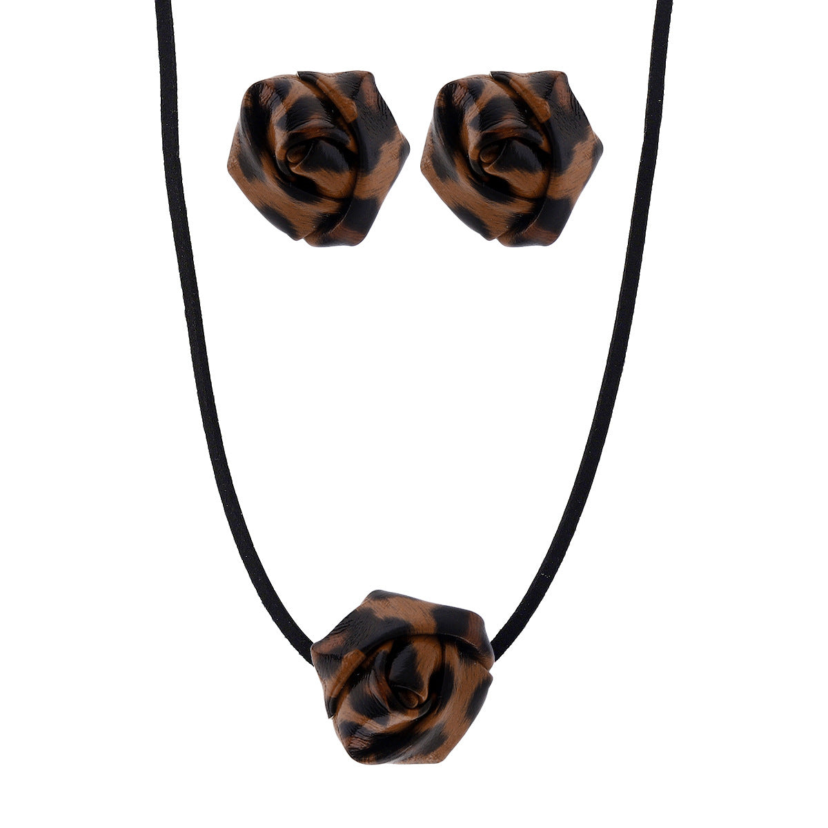 Juego de collar y pendientes con colgante de rosa floral estilo Ins con detalles de cuero de PU y acabado chapado para mujer