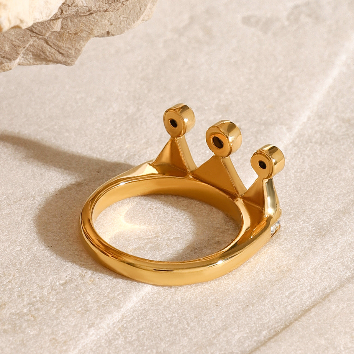 Elegant Geometric Stainless Steel Crown Ring with Cubic Zirconia and Rhinestone Plating for Women