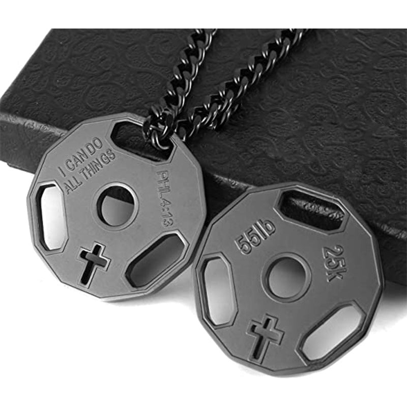 Geometric Fitness Dumbbell Pendant Necklace for Men in Stainless Steel with Electroplated Finish and O-Chain