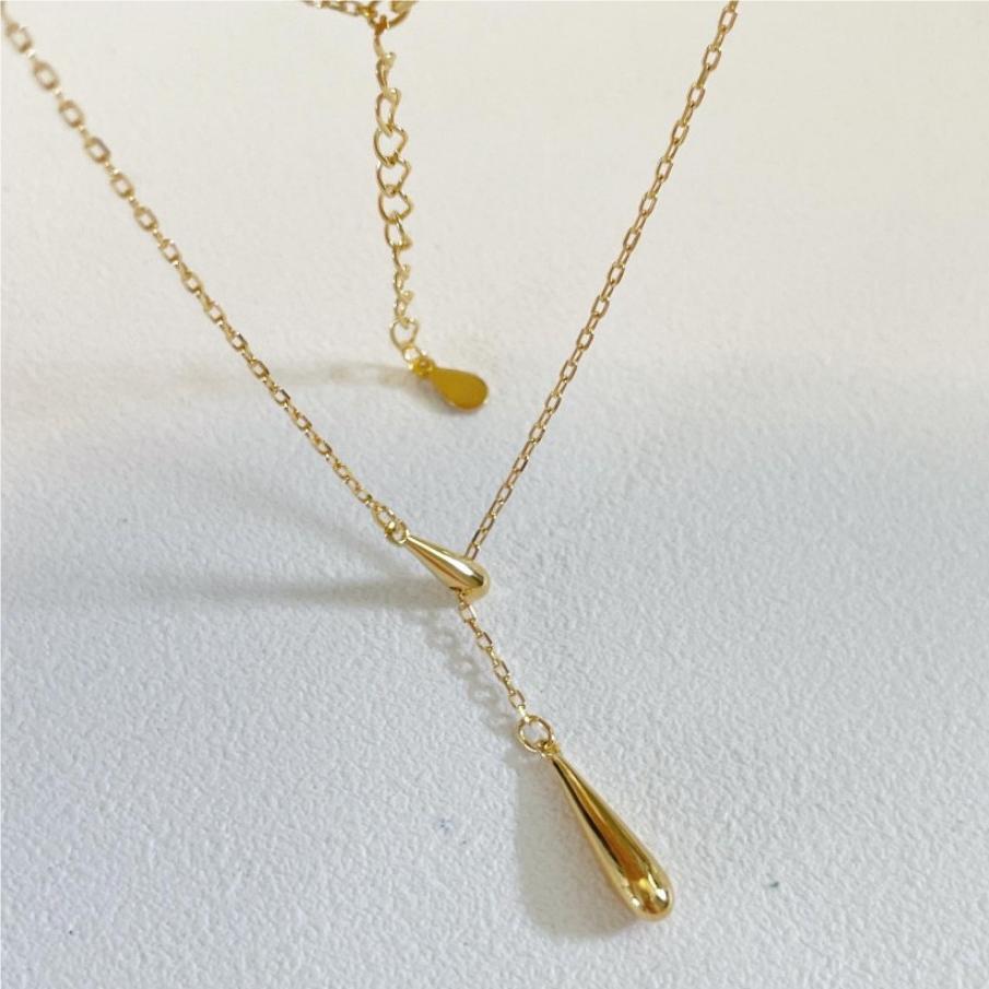 Minimalist Teardrop Pendant Necklace in 925 Sterling Silver with Geometric Accent