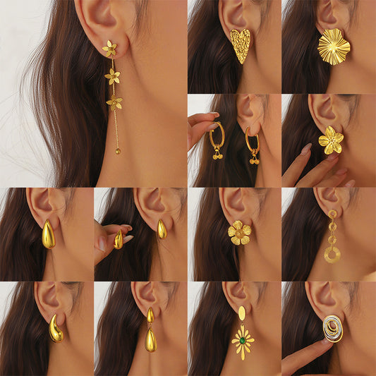 Minimalist Business Gold Plated Heart Teardrop Geometric Stainless Steel Earrings