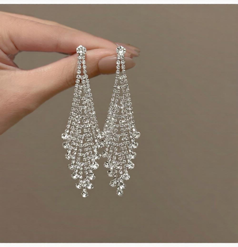 Orecchini Pendenti Geometrici Minimalisti con Strass da Donna in Rame con Perno in Acciaio
