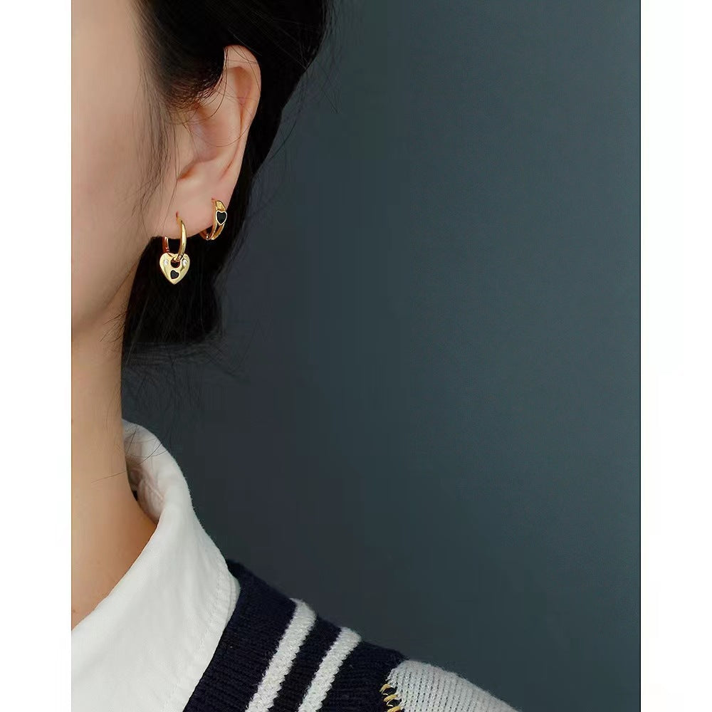 Minimalist Heart-Shaped S925 Sterling Silver Enamel Earrings for Women with Polished Finish
