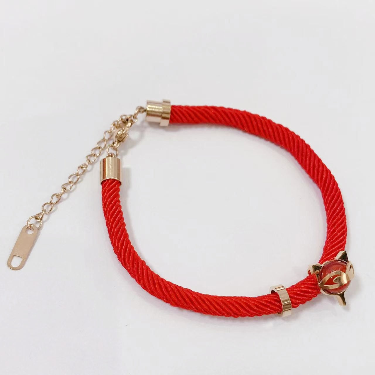 Bracciale Originale in Lega di Ottone Placcato Oro Rosa a Foglia con Cordino Rosso per Donna e Uomo