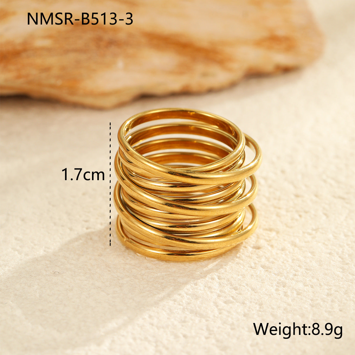 Anillo minimalista geométrico de acero de titanio para mujer con acabado chapado, banda personalizada de acero inoxidable de alta gama