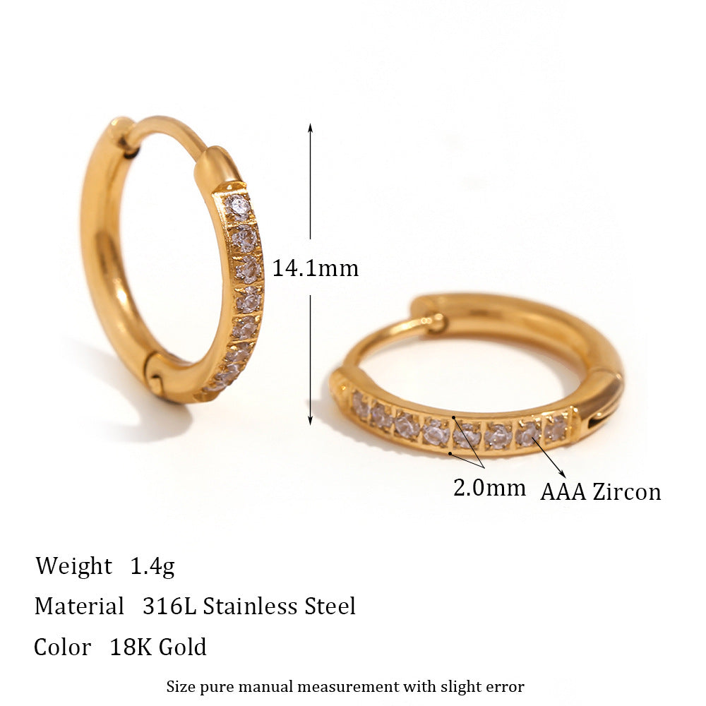 Fashionable Geometric Stainless Steel Earrings with Plated Finish and Cubic Zirconia Accents for Women