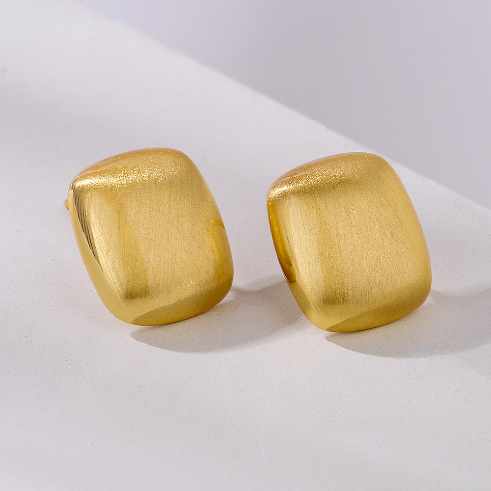 Minimalist Geometric Stud Earrings for Women Copper Base with Real Gold Plating and Brushed Finish