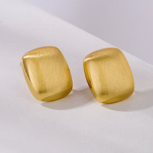 Pendientes de botón geométricos minimalistas para mujer Base de cobre con baño de oro real y acabado cepillado