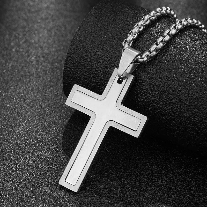 Collana con ciondolo a croce in acciaio inossidabile per donna uomo, catena in stile perla in acciaio al titanio, stile casual alla moda, finitura placcata, gioiello unisex da regalo