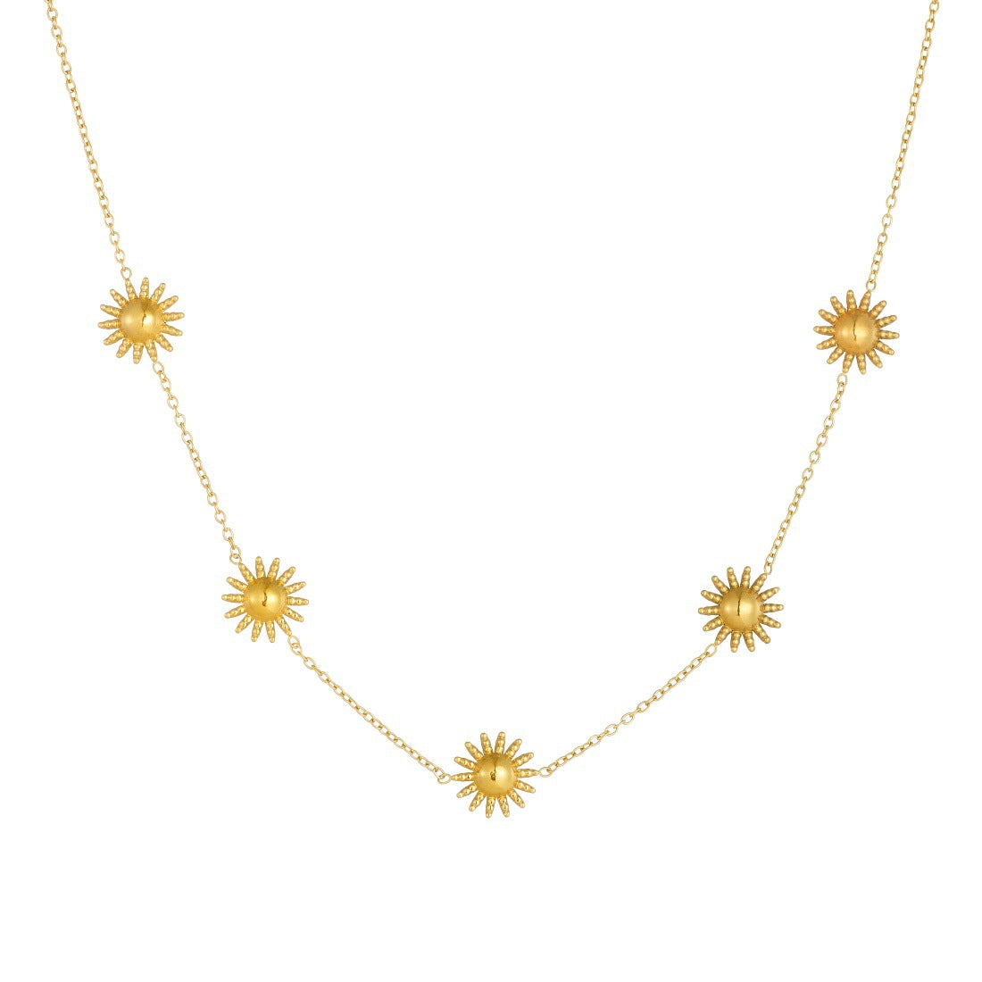 Vintage Gold Plated Stainless Steel Sun Star Moon Pendant Necklace Jewelry Set for Women