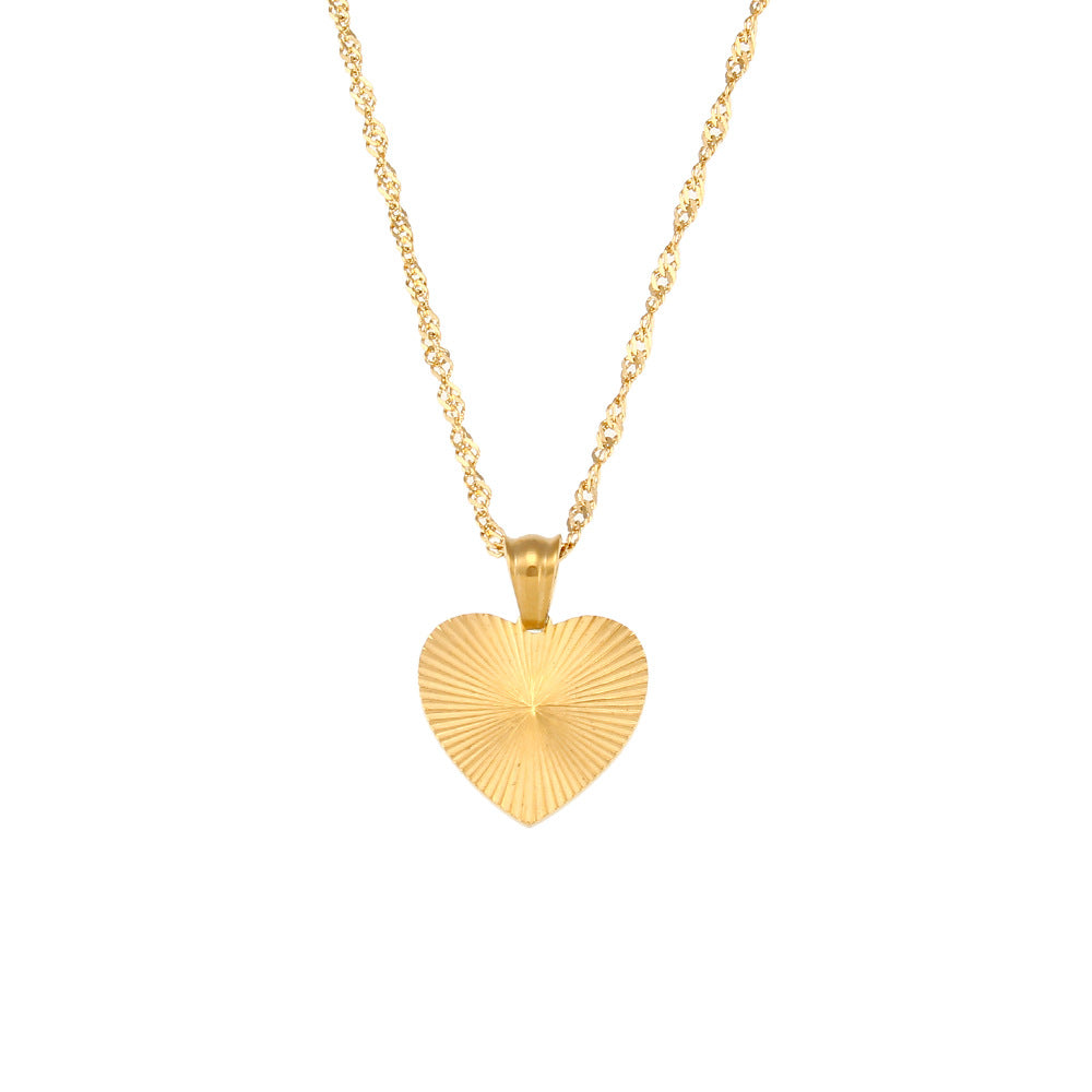 Fashion Geometric Stainless Steel Necklace with 18K Gold Plated Striped Pendant for Women