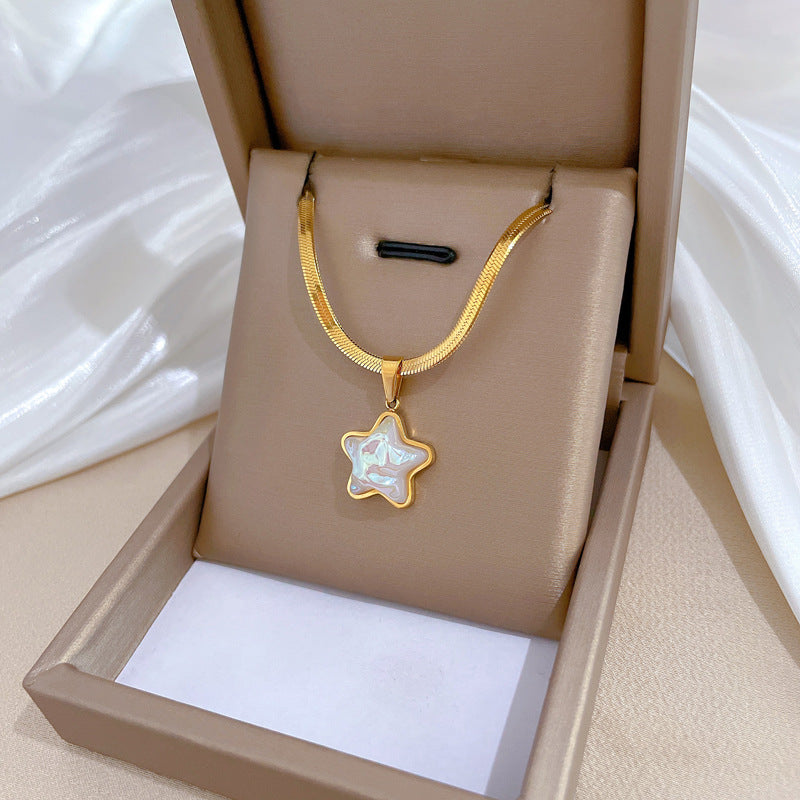 Cartoon Style Star-Shaped Titanium Steel Plated Necklace for Women with Delicate Clavicle Chain Design