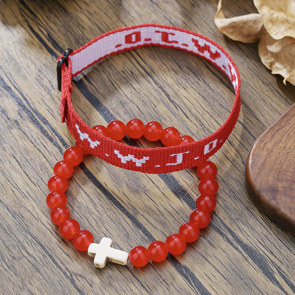 WWJD Letter Cross Turquoise Natural Stone Handmade Bracelet Unisex