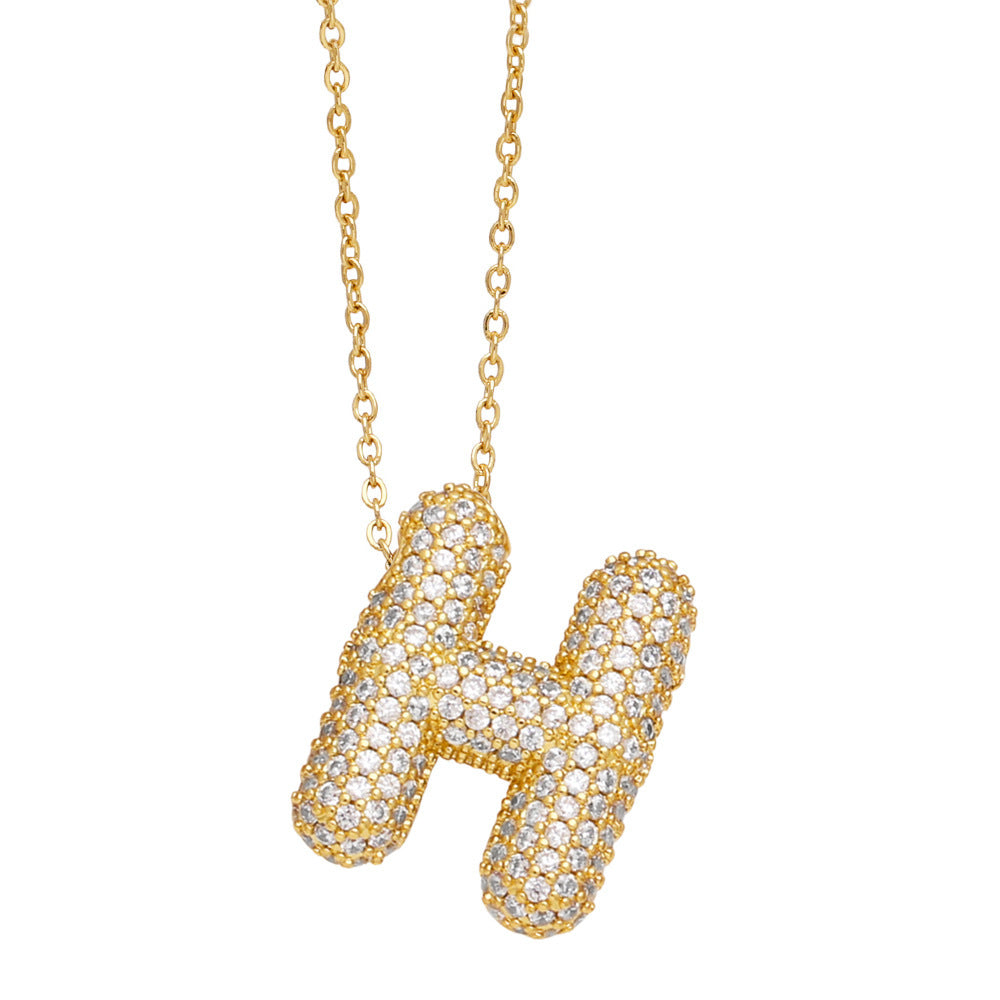 Minimalist Letter Brass Cubic Zirconia Plated Necklace Cable Chain Unisex