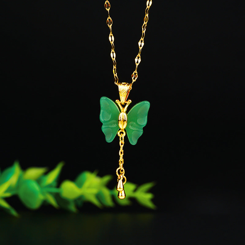 Collana con Ciondolo a Farfalla dal Design Originale per Donne e Uomini con Catena in Acciaio al Titanio e Ciondolo in Rame Placcato Oro
