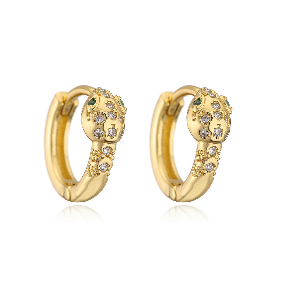 Orecchini a cerchio minimalisti in rame a forma di serpente con placcatura in oro 18K e intarsio di zirconi per donna