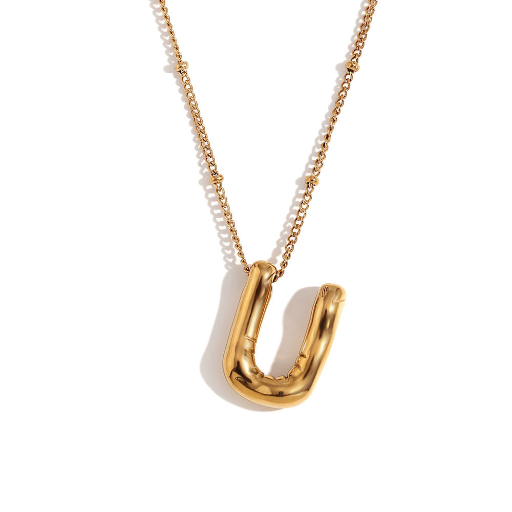 Fashionable Letter-Shaped Stainless Steel Pendant Necklace with 18K Gold Plating for Women