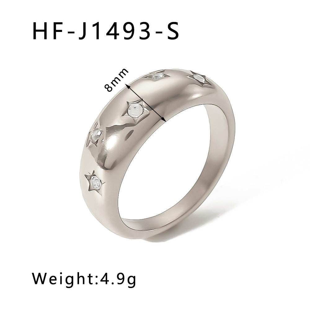 Minimalist Geometric Star-Inlaid Stainless Steel Ring with 18K Gold Plating for Women