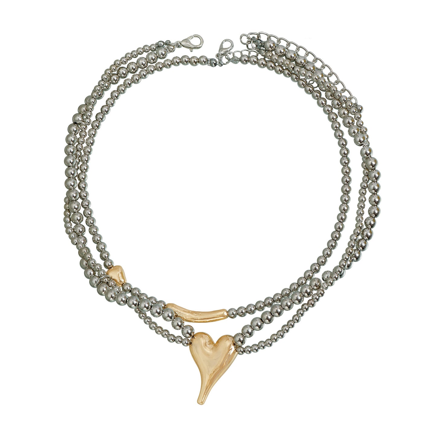 Luxury Sweet Heart Geometric Alloy Plated Beaded Layered Necklace for Women