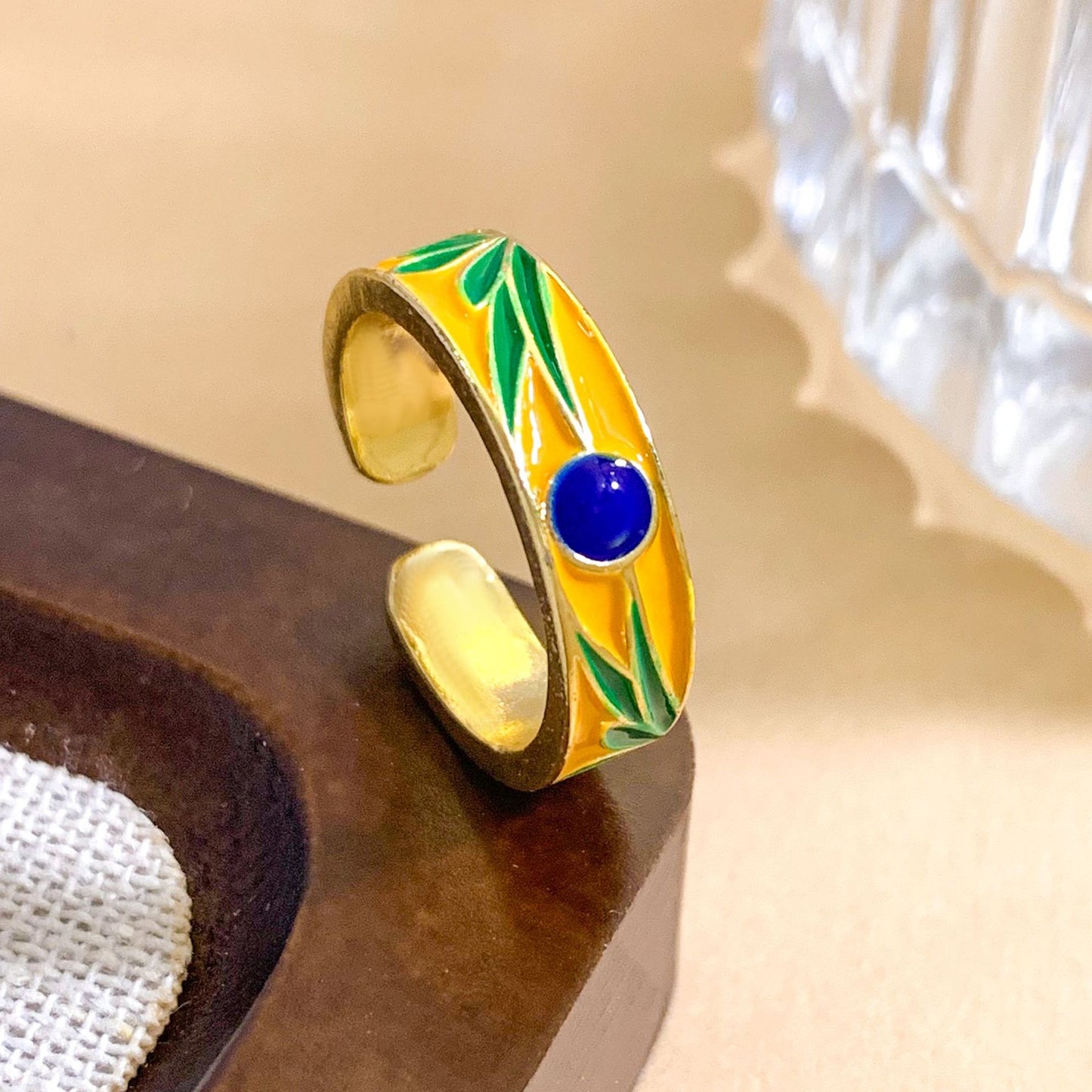 Sweet Floral Heart Gold Plated Brass Adjustable Ring for Women