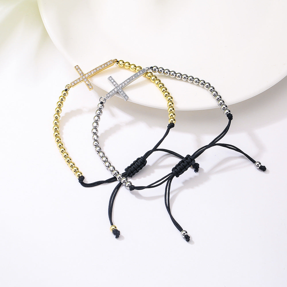 Bracciale Geometrico Minimalista in Rame Placcato Oro 18K con Accenti di Zirconi da Donna