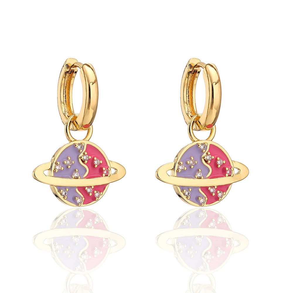 Orecchini Minimalisti Geometrici in Rame con Placcatura Oro 18K Intarsi in Strass e Design a Terra Smaltato per Donna