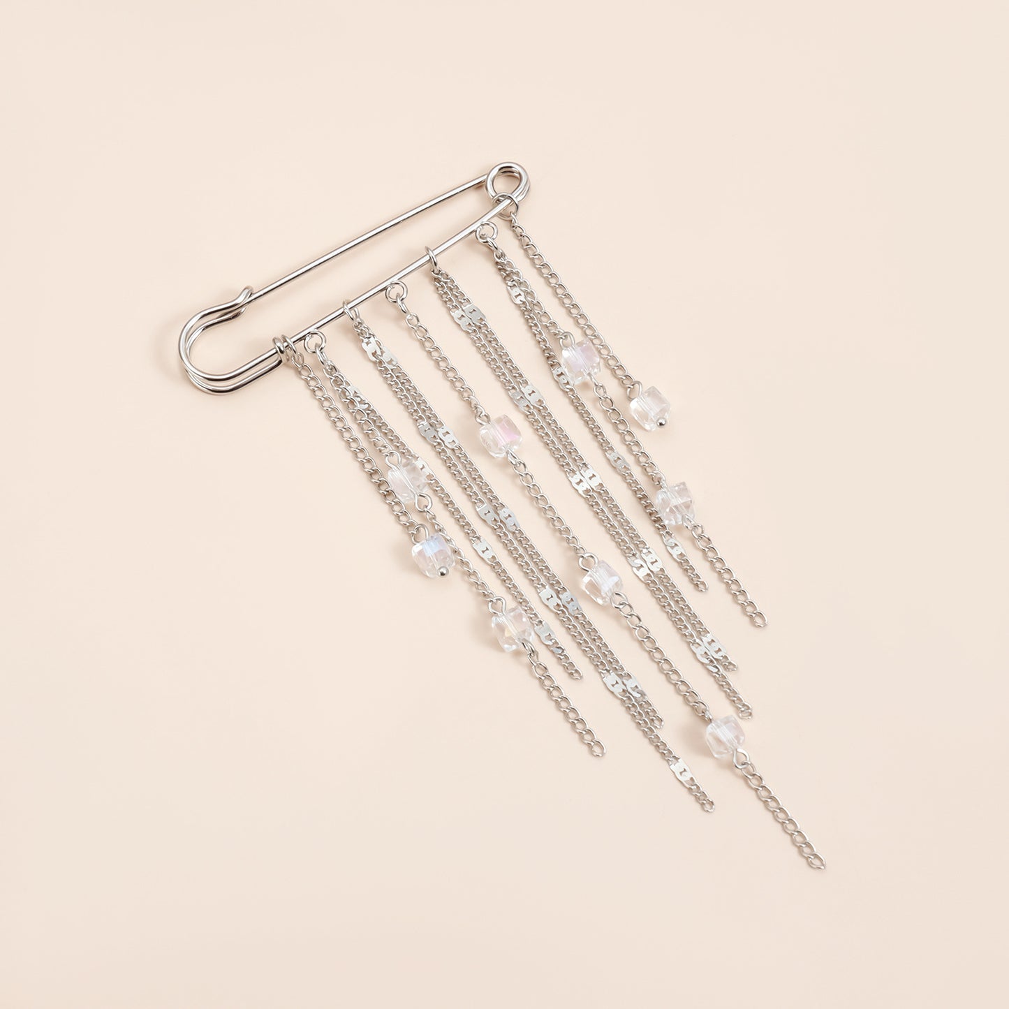 Elegant Square Geometric Crystal Plated Alloy Brooch with Tassel for Women