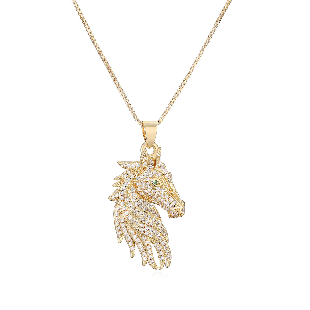 Minimalist Elegant Gold Plated Brass Horse Pendant Necklace with Cubic Zirconia for Women