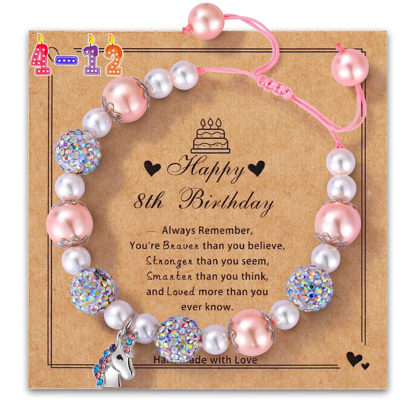 Handmade Ceramic Heart Charm Bar with Rhinestone and Pearl Beads Unisex Jewelry
