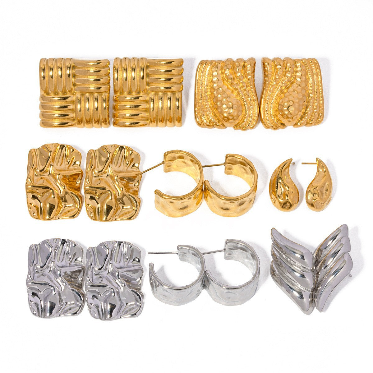 18K Gold Plated Geometric Round Stainless Steel Stud Earrings for Women
