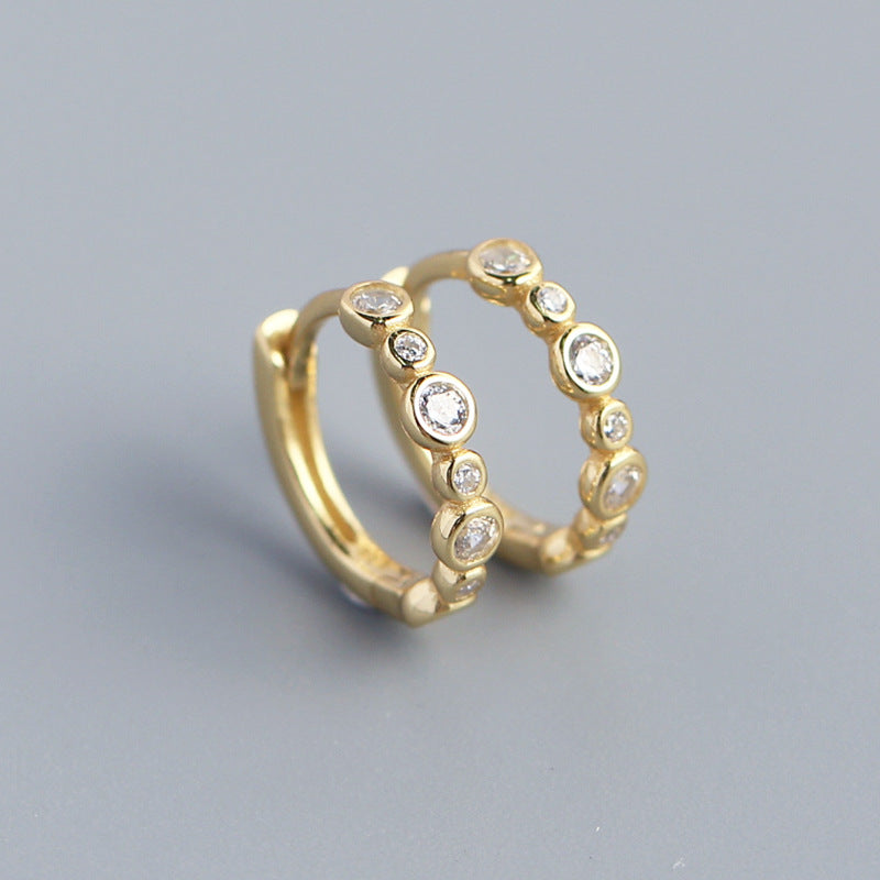 Orecchini a cerchio da donna minimalisti in argento sterling 925, geometrici, rotondi, con diamante intarsiato