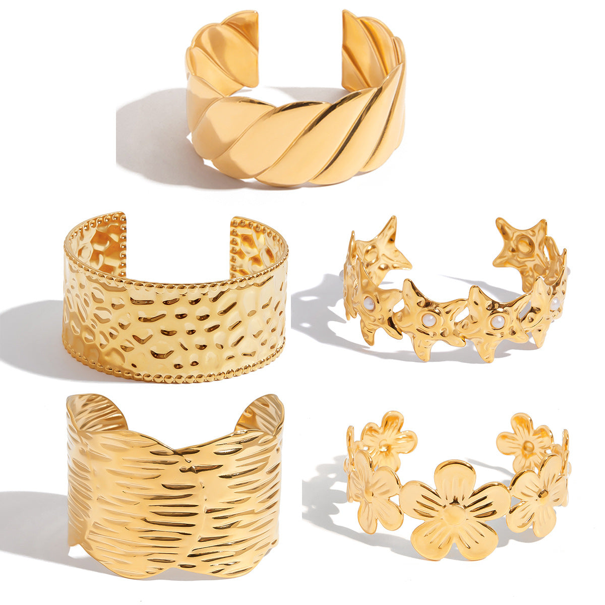 Elegant 18K Gold Plated Geometric Hollow Titanium Steel Bracelet for Women