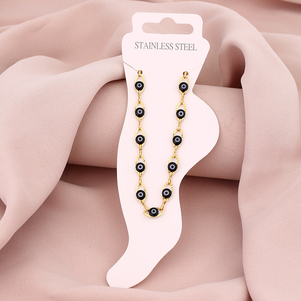 Elegante tobillera geométrica de acero de titanio para mujer con esmalte, accesorio de moda