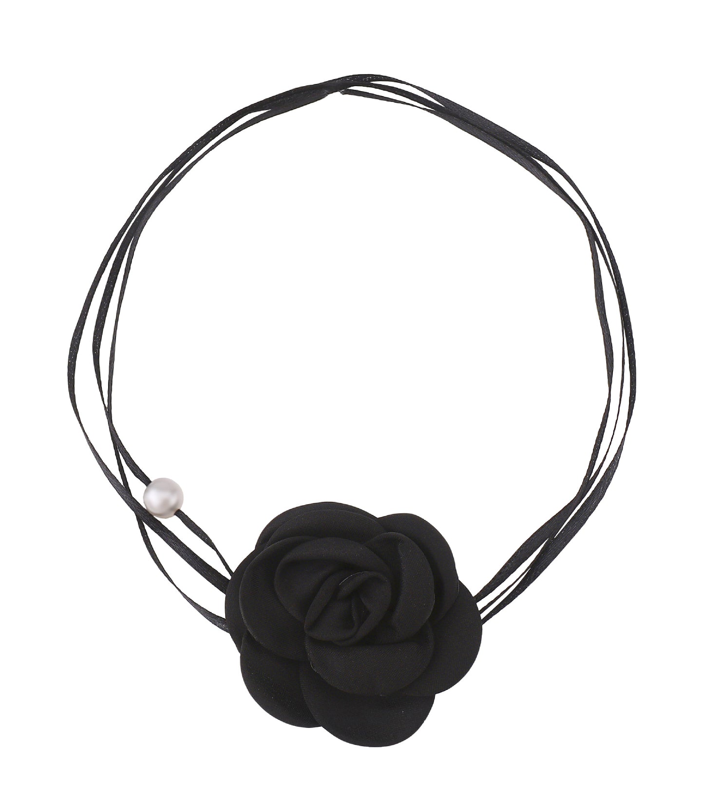 Graziosa collana girocollo floreale da donna con fiori in tessuto e corda intrecciata