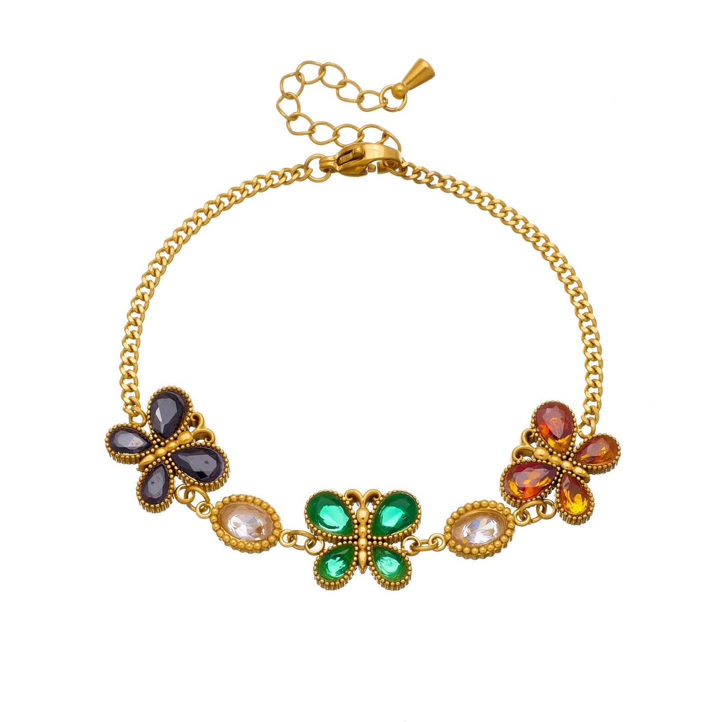 Fashion Elegant Oval Butterfly Rhinestone Gold Plated Stainless Steel Bracelet for Women