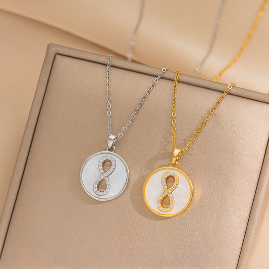 Minimalist Geometric Stainless Steel Titanium Steel Pendant Necklace with Micro-Paved Zirconia Numbers on Snake Chain for Women