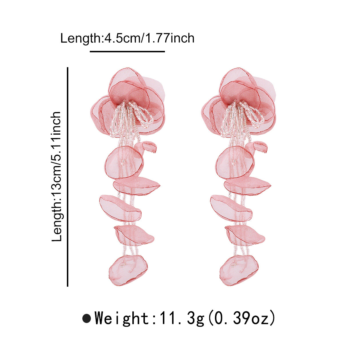 Sweet Feminine Floral Tassel Earrings with Seed Beads and Gauze Material for Women