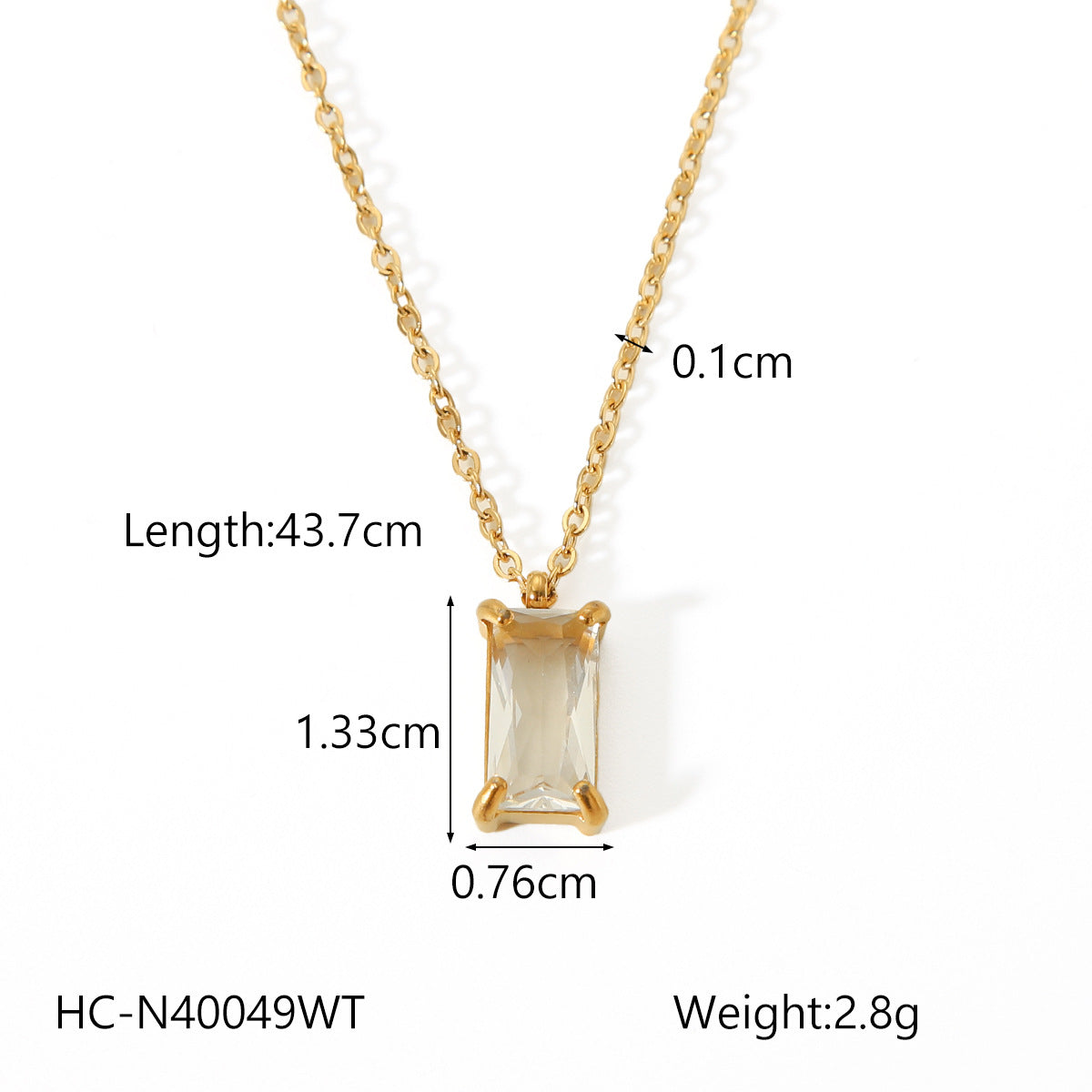 Collana con Pendente Geometrico Minimalista in Acciaio Inossidabile Placcato Oro 18K con Zirconi Cubici da Donna