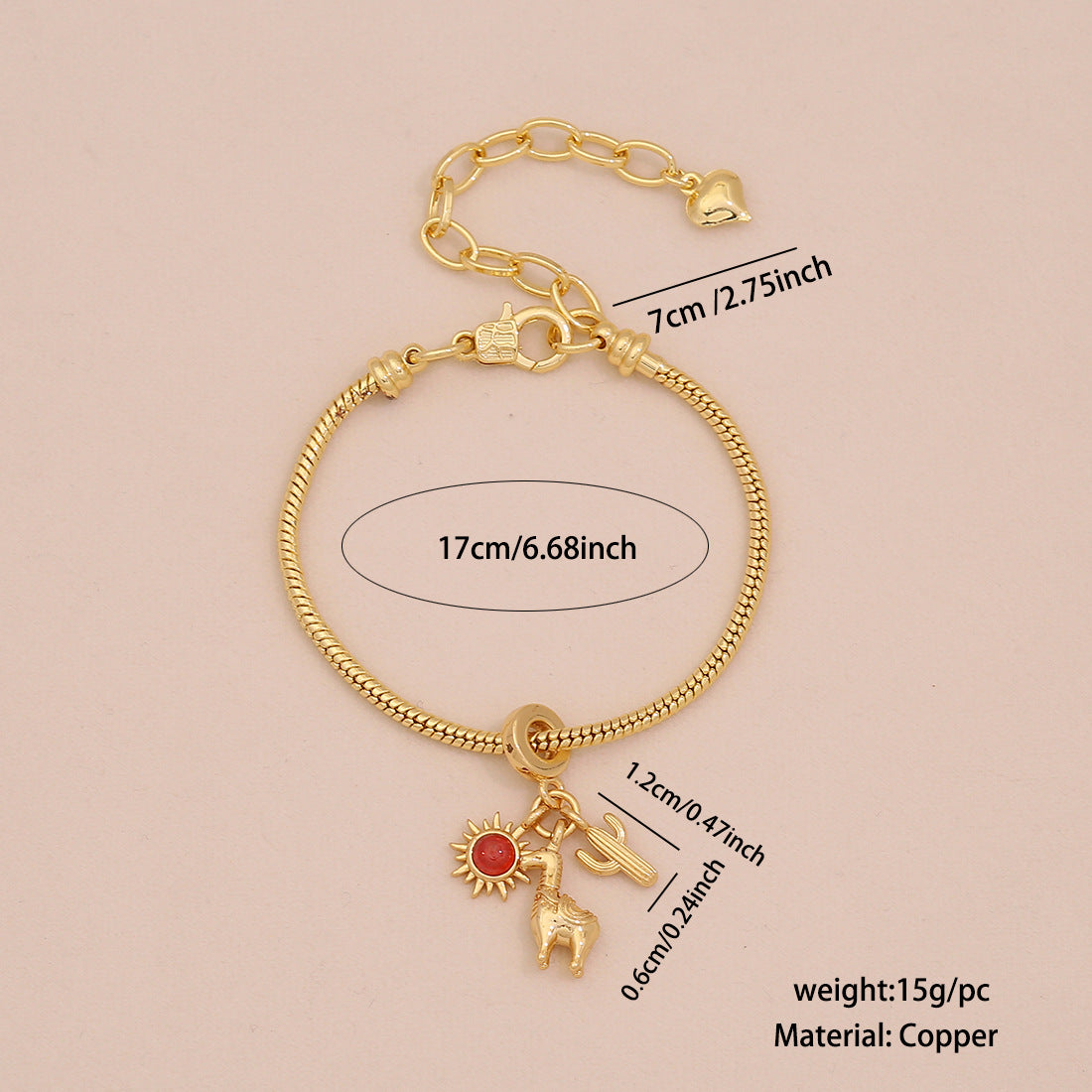 Sweet Floral Heart Brass Inlay Charm Bar for Women