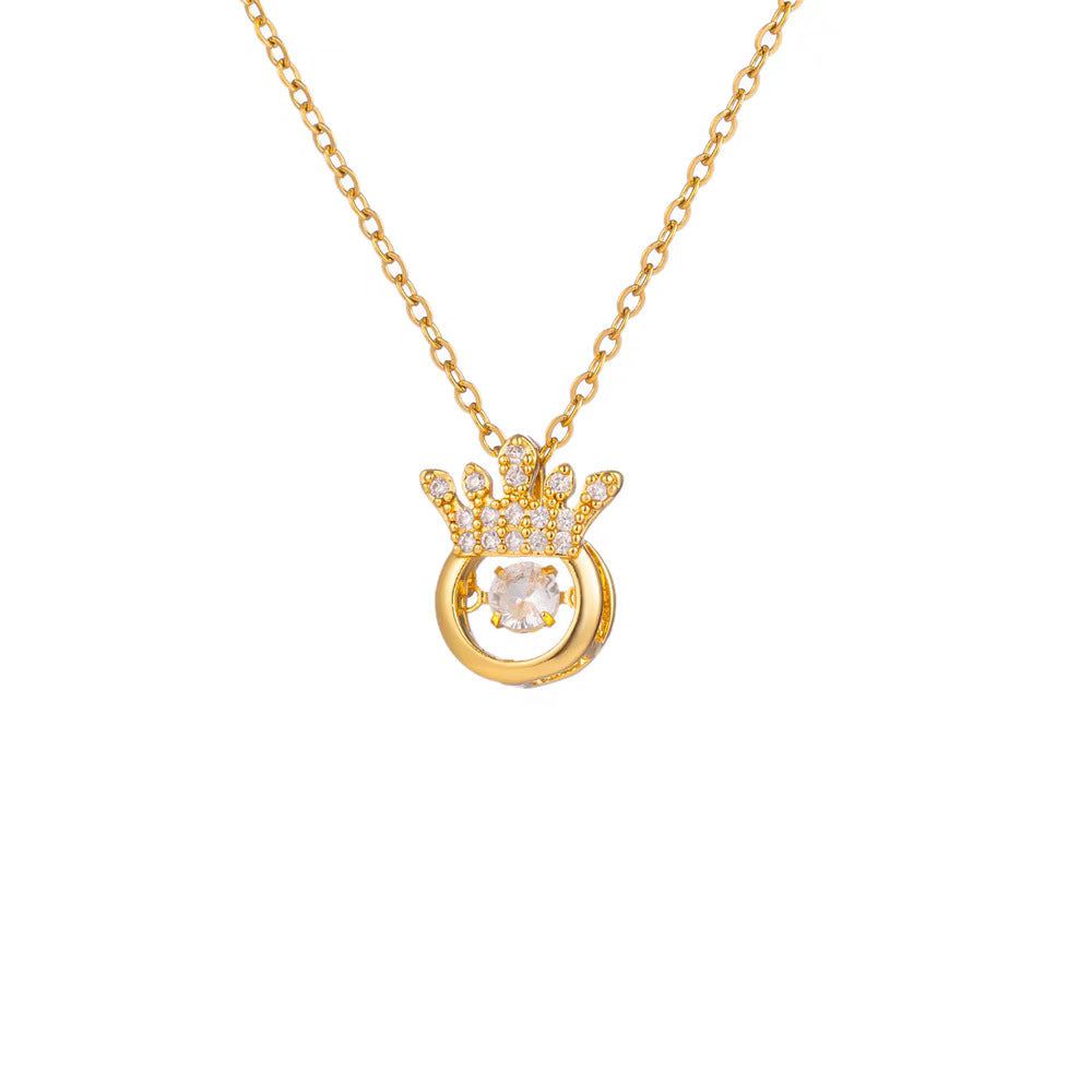 Affascinante collana in acciaio al titanio a forma di corona con intarsio di strass per donna, catena minimalista per clavicola