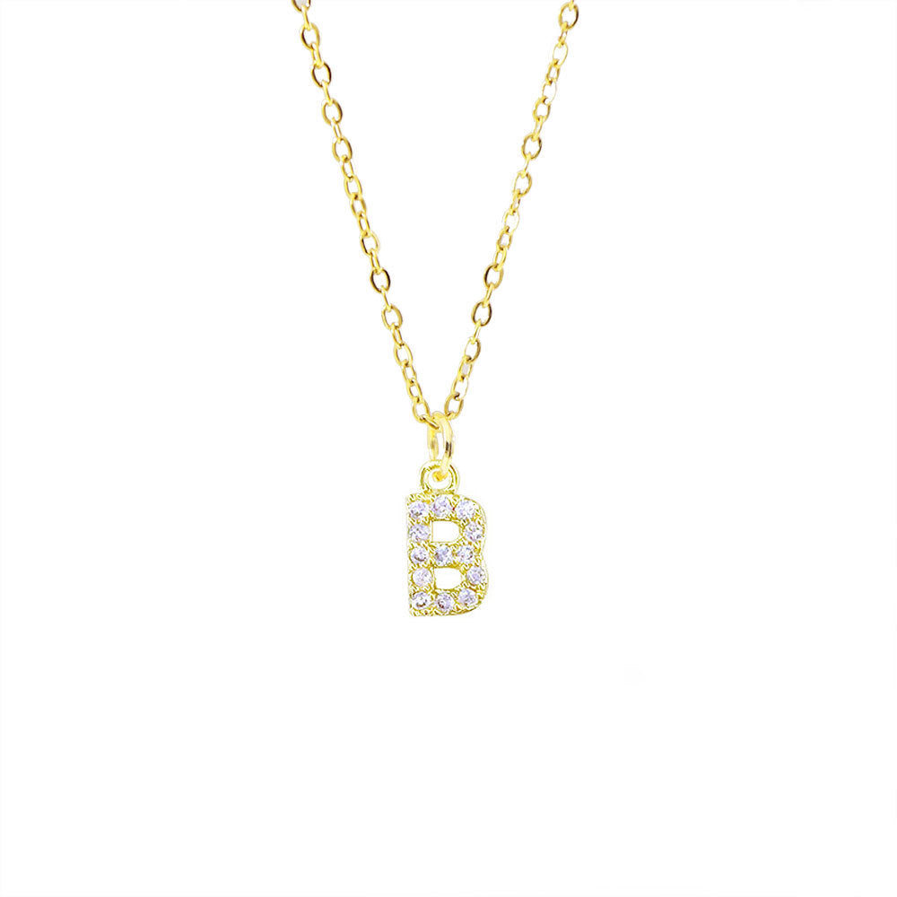 Collar con colgante de cadena de serpiente de oro chapado en acero titanio con forma de letra minimalista para mujer con incrustaciones de circonita cúbica