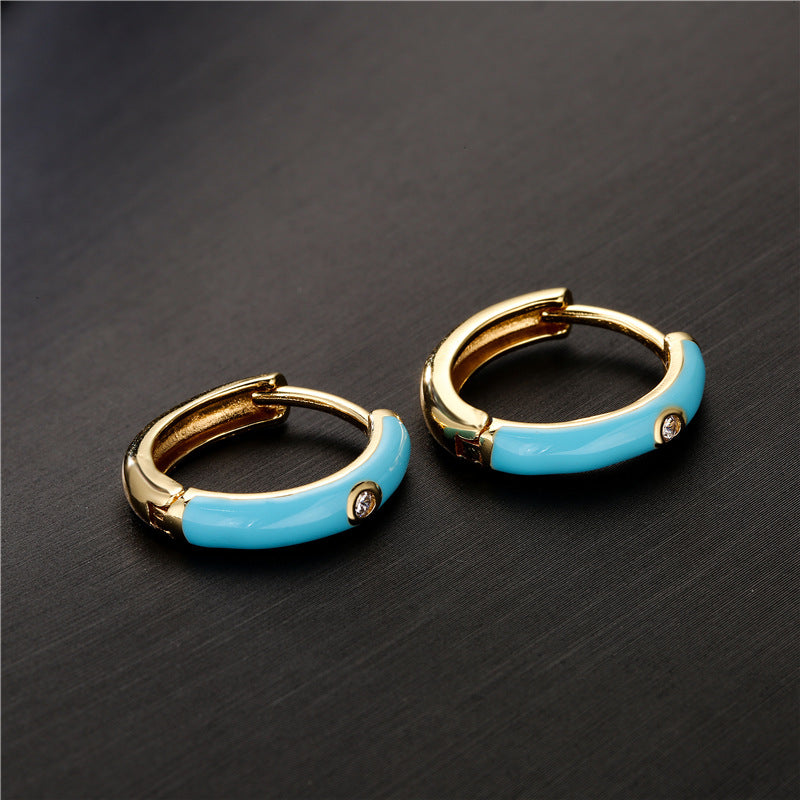 Colorful Drip Oil Cubic Zirconia Geometric Brass Gold Plated Hoop Earrings for Women