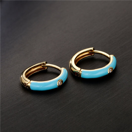 Colorful Drip Oil Cubic Zirconia Geometric Brass Gold Plated Hoop Earrings for Women