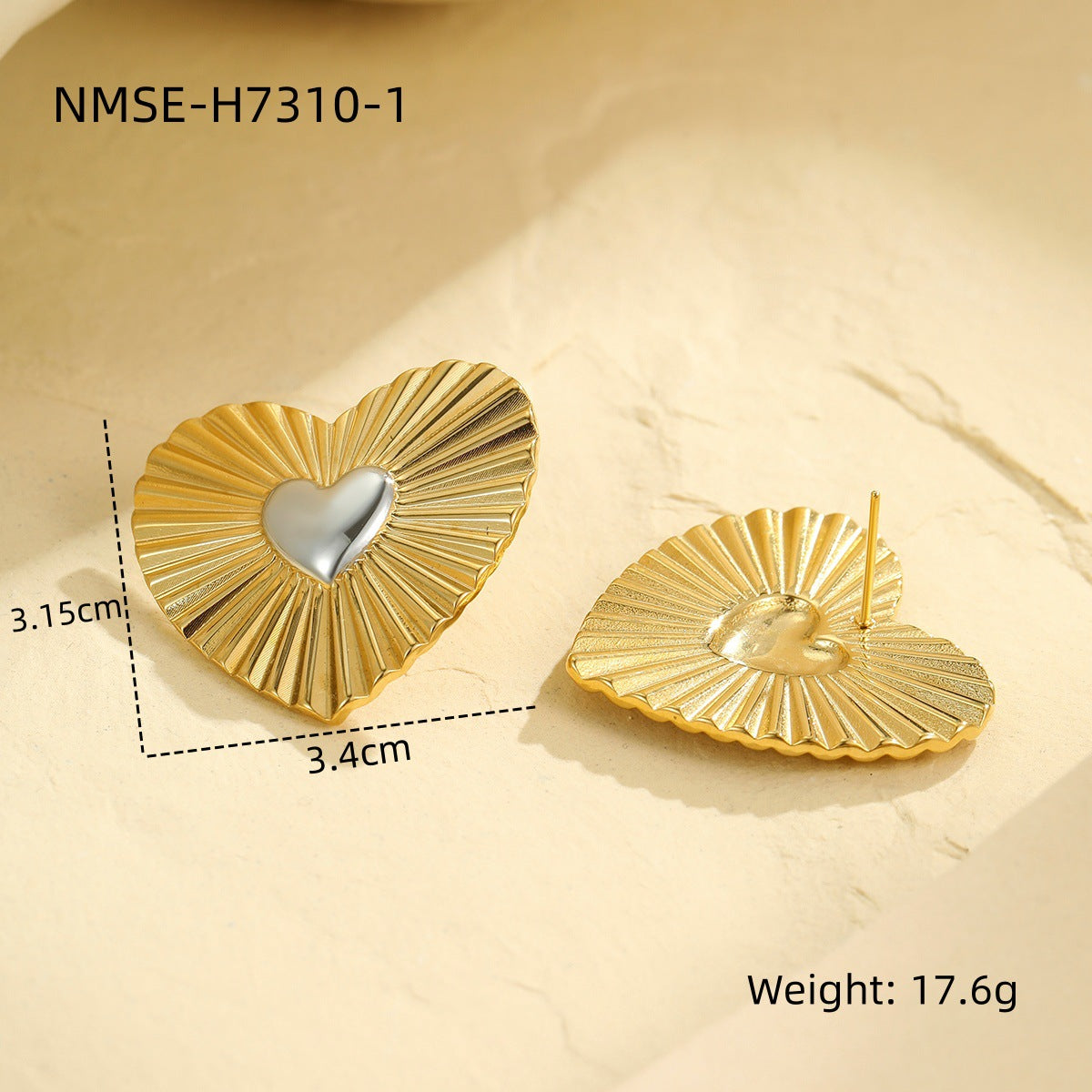 Vintage-Inspired Heart-Shaped Stainless Steel Earrings with Gold Plating for Women